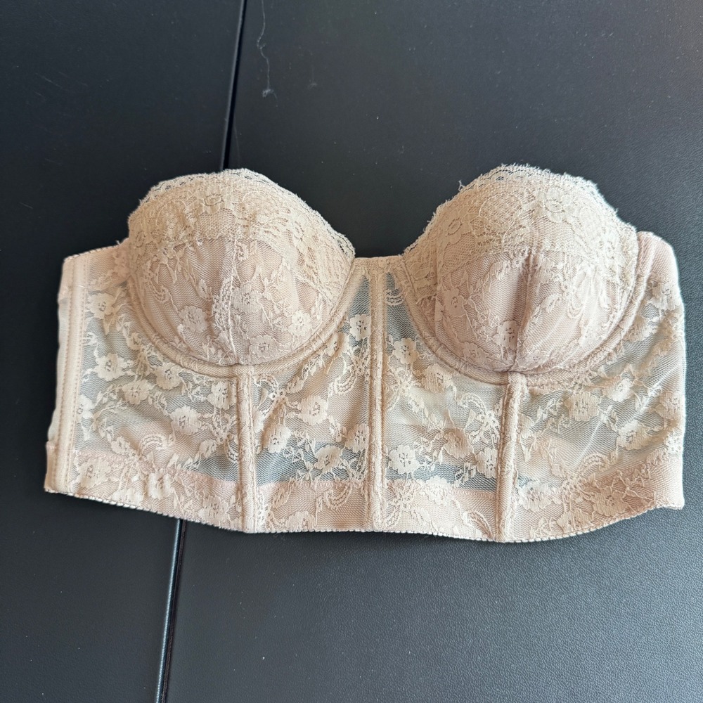 Forever 21 Womens Lace Bustier Top Large Beige Strapless Underwire Coquette